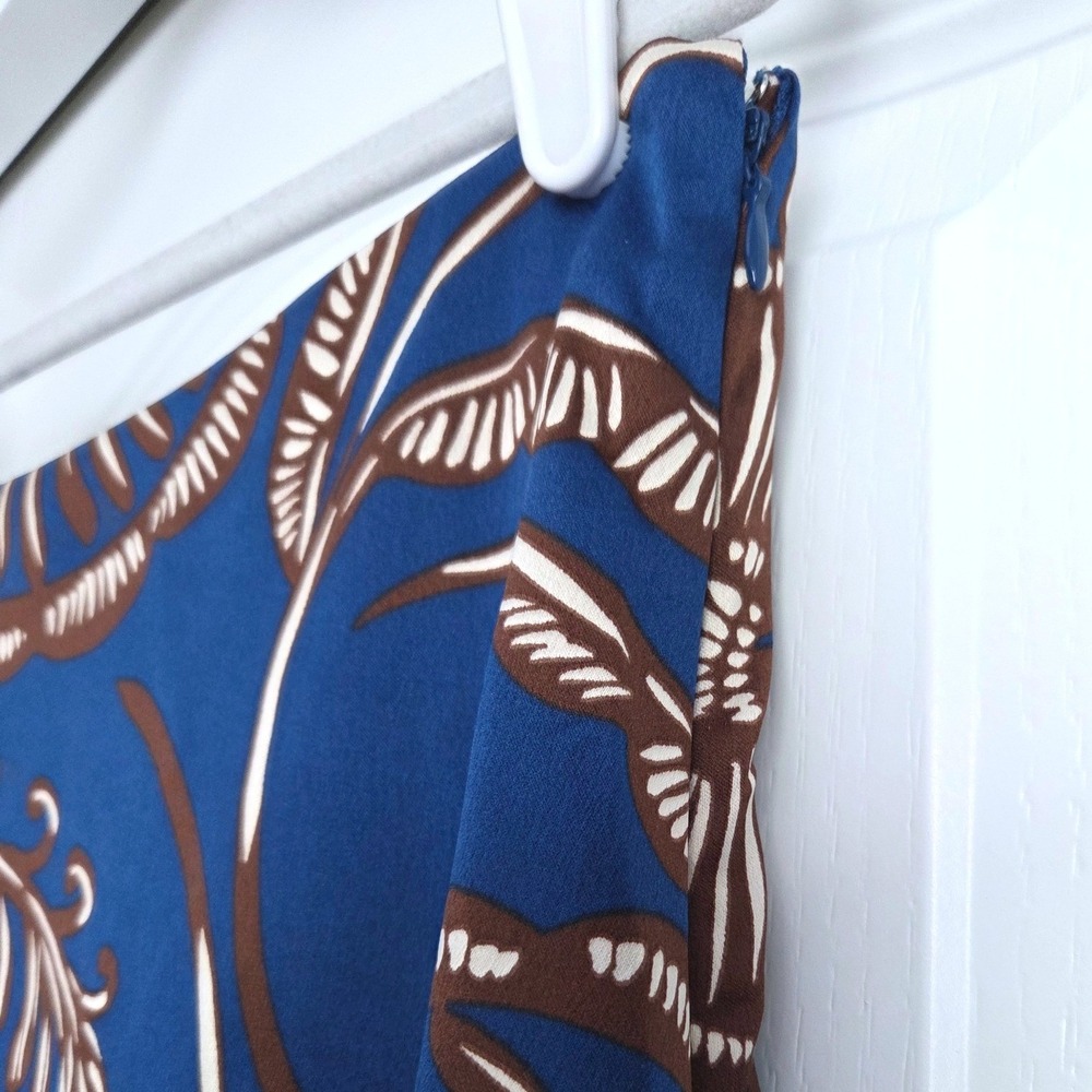 Ann Taylor Blue Brown Floral Botanical A-Line Midi Satin Slip Skirt Sz 10 - Picture 3 of 4